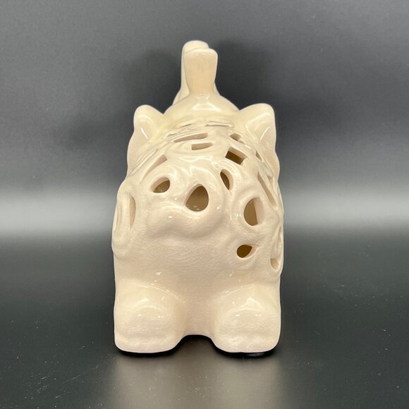 Ceramic Elephant Figurine Carved Crackle Pattern Trunk Up 9" x 7" - Picture 6 of 14